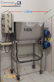 Misturador de p�s horizontal com envasadora dosadora em a�o inox 150 litros