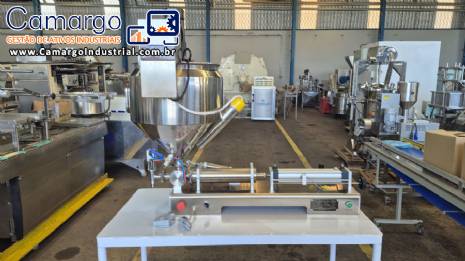 Envasadora em inox de bancada semi autom�tica para pastoso com funil com misturador e aquecimento encamisado Cetro